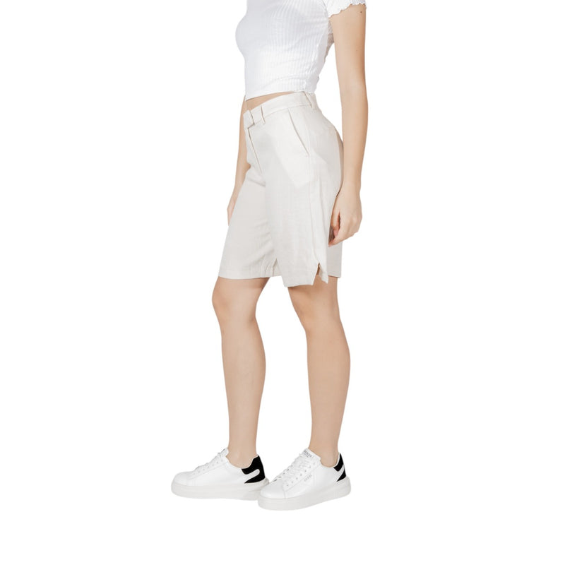 Shorts en viscose beige mélangée avec poches avant