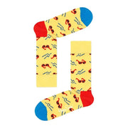 Yellow socks featuring a stylish sunglasses pattern for a trendy look
