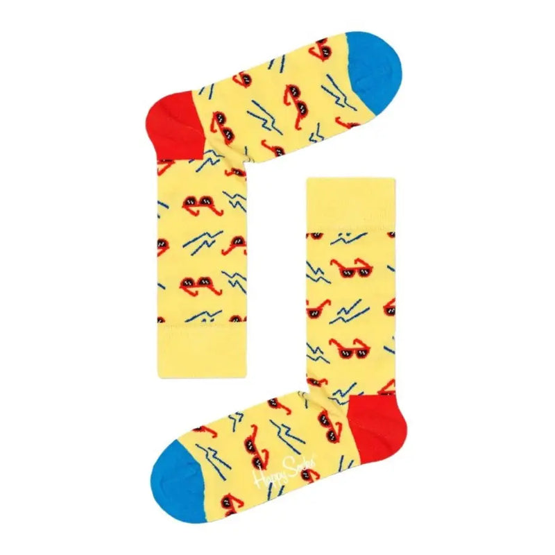Yellow socks featuring a stylish sunglasses pattern for a trendy look