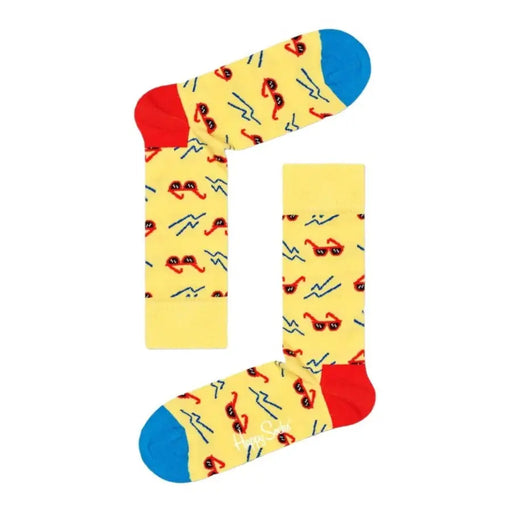 Yellow socks featuring a stylish sunglasses pattern for a trendy look