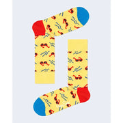 Yellow socks featuring a playful sunglasses pattern for stylish comfort