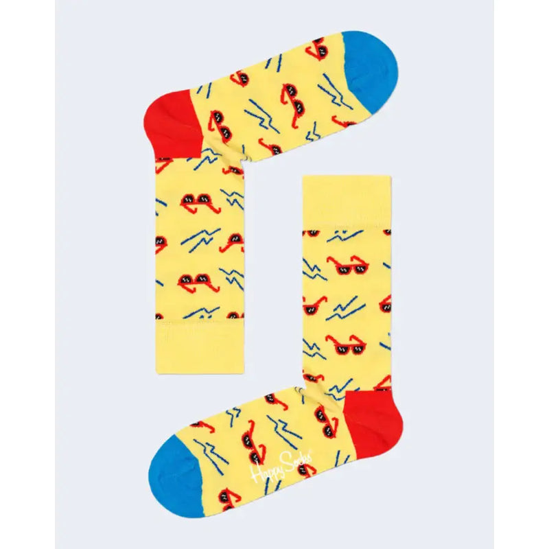 Yellow socks featuring a playful sunglasses pattern for stylish comfort