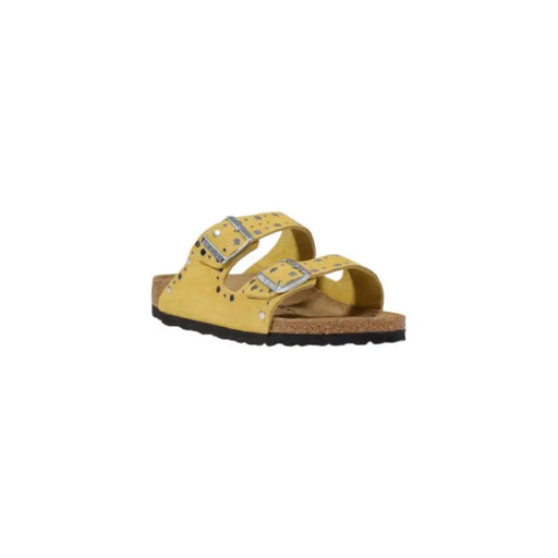 Yellow studded double-strap sandal with a stylish design and comfortable fit