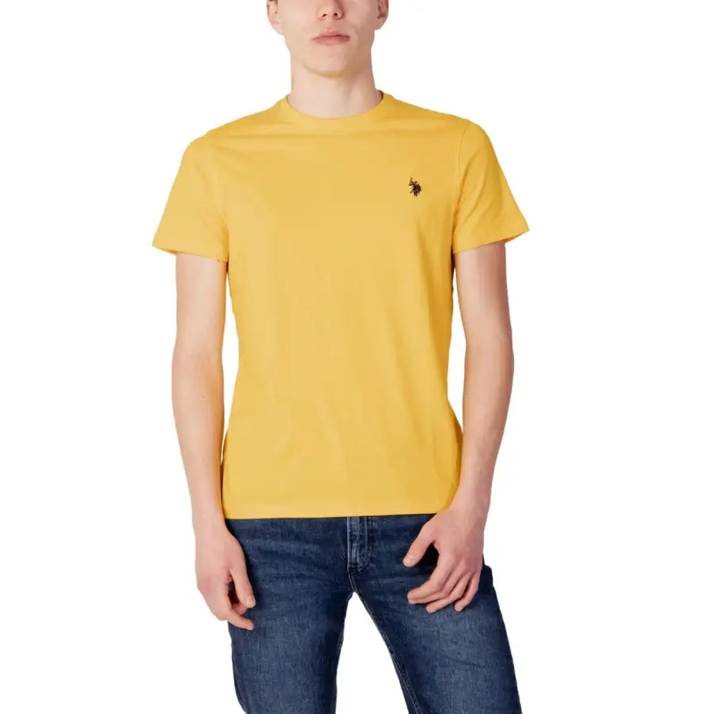 Yellow U.S. Polo Assn. men’s cotton t-shirt with short sleeves and black embroidered logo for spring and summer wear